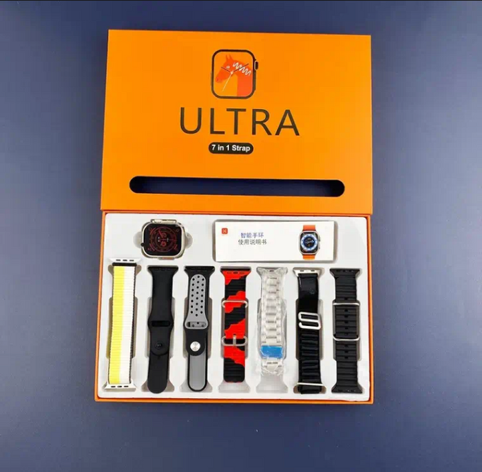 Ultra 7-in-1 Smart Watch gift box and straps
